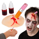 Mākslīgās brūces grima komplekts ar imitētu iedurtu zīmuli un mākslīgajām asinīm, Halloween, 26157