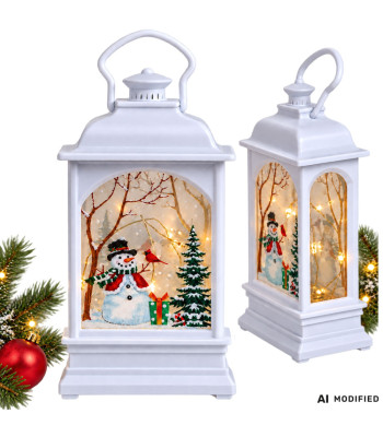 Ziemassvētku LED laterna ar sniegavīru, balta, 14 × 7 × 4 cm