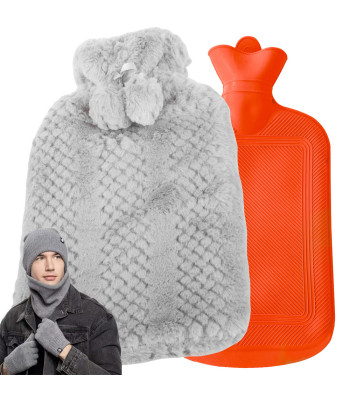 Pelēks gumijas termofors ar mīkstu pārvalku, 2 l