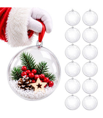 Atveramas caurspīdīgas plastmasas Ziemassvētku bumbiņas eglītei, nesaplīstošas, 12 gab., 8cm