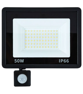 LED prožektors ar kustības un krēslas sensoru, IP66, 50 W, 6000 K, 15 × 19,5 × 2,5 cm