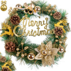 Ziemassvētku dekoratīvais vainags zelta krāsā Merry Christmas 40cm
