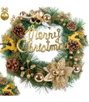 Ziemassvētku dekoratīvais vainags zelta krāsā Merry Christmas 40cm