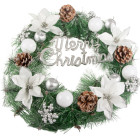 Ziemassvētku dekoratīvais vainags ar čiekuriem, ziediem un uzrakstu Merry Christmas, 40 cm