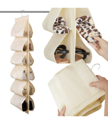 Piekarināms apavu organizators skapim un garderobei, krēmkrāsas, 12 pāri, 115 × 32 cm