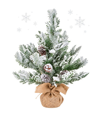 Mākslīgā sniegotā eglīte ar čiekuriem galda un biroja dekoram, 45 cm