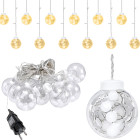 Ziemassvētku LED gaismas aizkars ar 12 caurspīdīgām bumbām, silti balta gaisma, IP44, 138 LED, 460cm