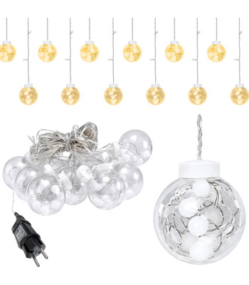 Ziemassvētku LED gaismas aizkars ar 12 caurspīdīgām bumbām, silti balta gaisma, IP44, 138 LED, 460cm