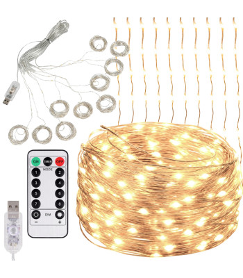 LED gaismas aizkars ar silti baltu gaismu, USB un tālvadības pulti, 300 LED, 3 m