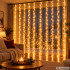 LED gaismas aizkars ar silti baltu gaismu, USB un tālvadības pulti, 300 LED, 3 m