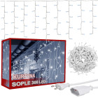 LED gaismas aizkars ar lāsteku efektu, 300 LED, auksti balta gaisma, 10 m