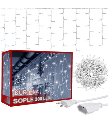 LED gaismas aizkars ar lāsteku efektu, 300 LED, auksti balta gaisma, 10 m