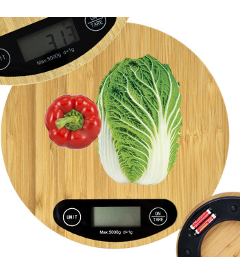 Bambusa virtuves svari ar LCD displeju un skārienvadību, 0–5 kg