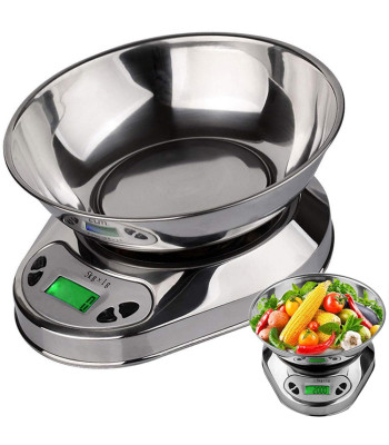 Elektroniskie virtuves svari ar metāla bļodu, 5 kg/1 g