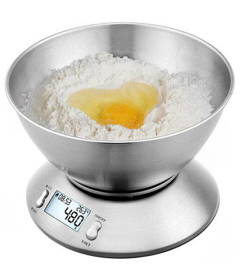 Digitālie virtuves svari ar nerūsējošā tērauda bļodu, sudraba krāsā, 5 kg