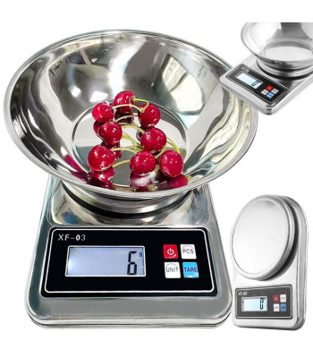 Elektroniskie virtuves svari ar metāla bļodu, digitāli, 5 kg/1 g