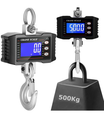Piekaramie āķa svari ar LCD displeju, akumulatora barošanu, 500 kg