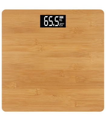Bambusa digitālie vannas istabas svari ar LCD displeju un temperatūras mērītāju, 180 kg, 28cm x 28cm x 3cm