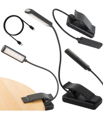 USB uzlādējama lasīšanas lampa ar klipsi, melna, 9 LED