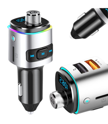 Bluetooth FM raidītājs un automašīnas lādētājs ar ātro uzlādi, 2 USB portiem un LED apgaismojumu