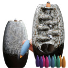 Keramikas aromātiskais vīraka turētājs ūdenskrituma formā ar 10 konusveida vīrakiem, pelēks, 20cm x 9cm