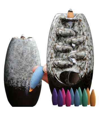 Keramikas aromātiskais vīraka turētājs ūdenskrituma formā ar 10 konusveida vīrakiem, pelēks, 20cm x 9cm