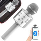 Apaļas formas bezvadu karaoke mikrofons ar Bluetooth skaļruni, maciņu un dažādiem režīmiem