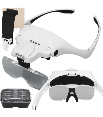 Galvas lupa-brilles ar 4 LED diodēm un maināmām lēcām, 3,5x