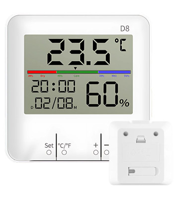 Iekštelpu meteoroloģiskā stacija ar termometru, higrometru, pulksteni un LCD displeju, 9cm x 9cm x 2,5cm