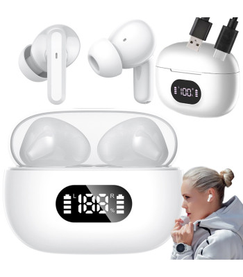 Bezvadu Bluetooth ieliekamās austiņas ar LED uzlādes futrāli un mikrofonu F05