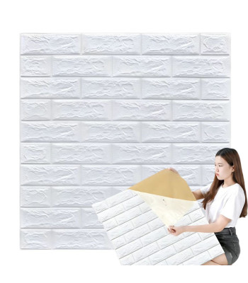 Pašlīmējošs 3D putu sienas panelis ar baltu ķieģeļu rakstu, 70cm x 77cm