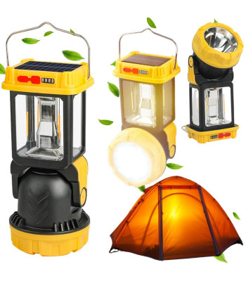 Saules kempinga LED lampa ar pakarināšanas rokturi, 5 apgaismojuma režīmi