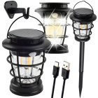 Saules kempinga lampa — dārza laterna ar LED, USB uzlādi un kustības un krēslas sensoru
