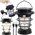 Saules kempinga lampa, LED dārza laterna ar USB uzlādi un kustības sensoru