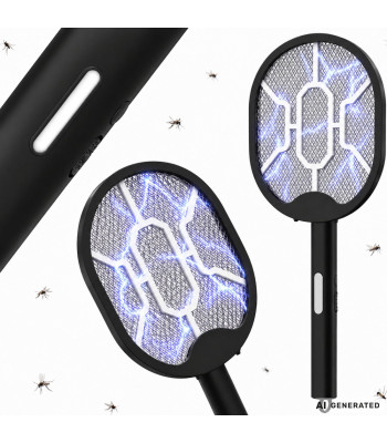 Elektriskais odu un mušu sitamais ar UV lampu, salokāms, melns, 2W1