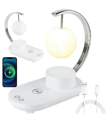 Mēness formas naktslampa ar RGB apgaismojumu, 10 W bezvadu lādētāju, LED un Bluetooth skaļruni, 28 cm x 25 cm x 13 cm