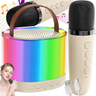 Karaoke komplekts ar 2 bezvadu mikrofoniem, pārnēsājamu Bluetooth skaļruni un RGB LED apgaismojumu, K52