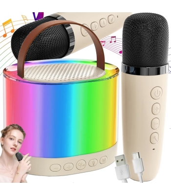 Karaoke komplekts ar 2 bezvadu mikrofoniem, pārnēsājamu Bluetooth skaļruni un RGB LED apgaismojumu, K52