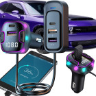 Automašīnas Bluetooth FM raidītājs un ātrās uzlādes adapteris ar 5 USB pieslēgvietām, LCD displeju, 12–24 V