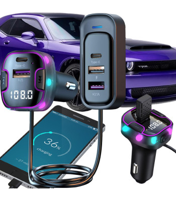 Automašīnas Bluetooth FM raidītājs un ātrās uzlādes adapteris ar 5 USB pieslēgvietām, LCD displeju, 12–24 V