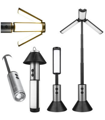 Teleskopiska LED kempinga lampa un lukturis ar tālummaiņu, 25–52 cm
