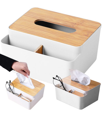 Salvešu turētājs ar bambusa vāku un sānu organizatoru, 19 × 15,5 × 9,5 cm