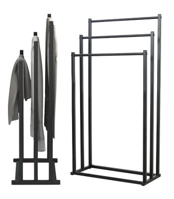 Brīvi stāvošs metāla dvieļu statīvs vannas istabai, lofta stilā, melns, 66/76/86 cm