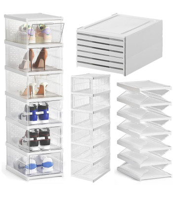 Apavu plaukts-organizators, balts, saliekams, 5 līmeņi, 105 × 35 × 26 cm