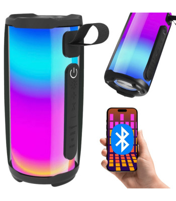 Pārnēsājams Bluetooth boombox skaļrunis ar RGB apgaismojumu, FM radio, USB un AUX, 18cm x 8,5cm x 8,5cm