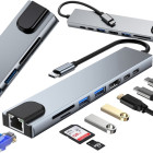 USB-C centrmezgls ar HDMI, SD, TF un RJ45, Thunderbolt 3, 8-in-1