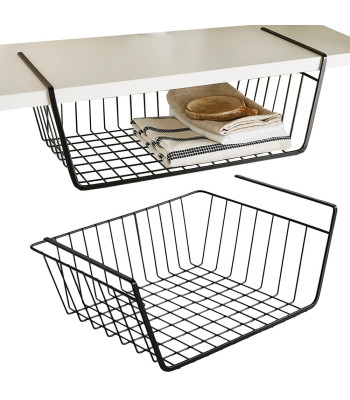 Plauktam piekarināms metāla grozs-organizators, melns, 31,5 × 24,5 × 14 cm