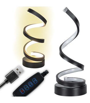 Spirālveida LED galda lampa ar USB, 3 gaismas krāsām un regulējamu spilgtumu, 10cm x 25cm