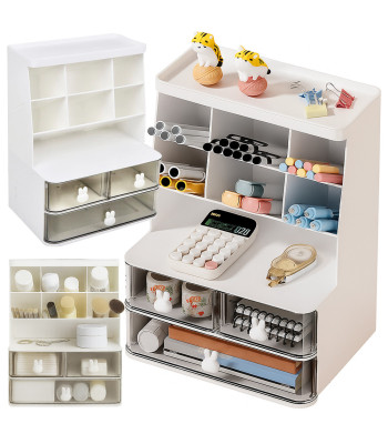 Galda organizators kosmētikai un kancelejas piederumiem ar atvilktnēm, balts, 30 × 22,5 × 17 cm
