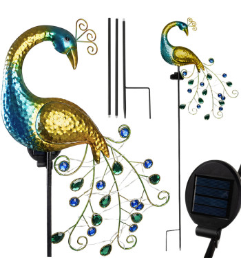 Krāsaina pāva formas LED dārza saules lampa ar siltu gaismu, 110cm, 25cm
